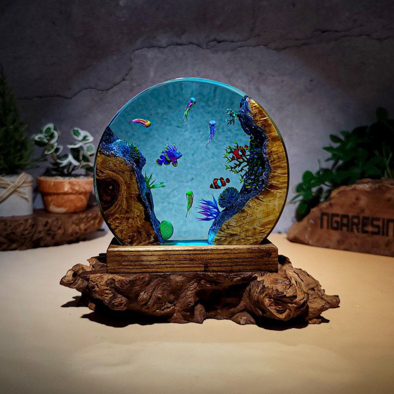 Resin Art Table - Luminária de Mesa de Resina com